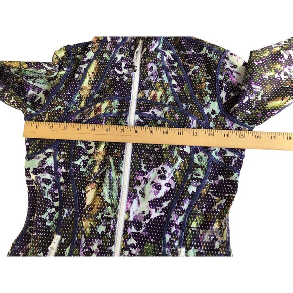 Lululemon Define Jacket Womens 4 Floral Full Zip Thumb Holes Purple Green - Picture 9 of 10